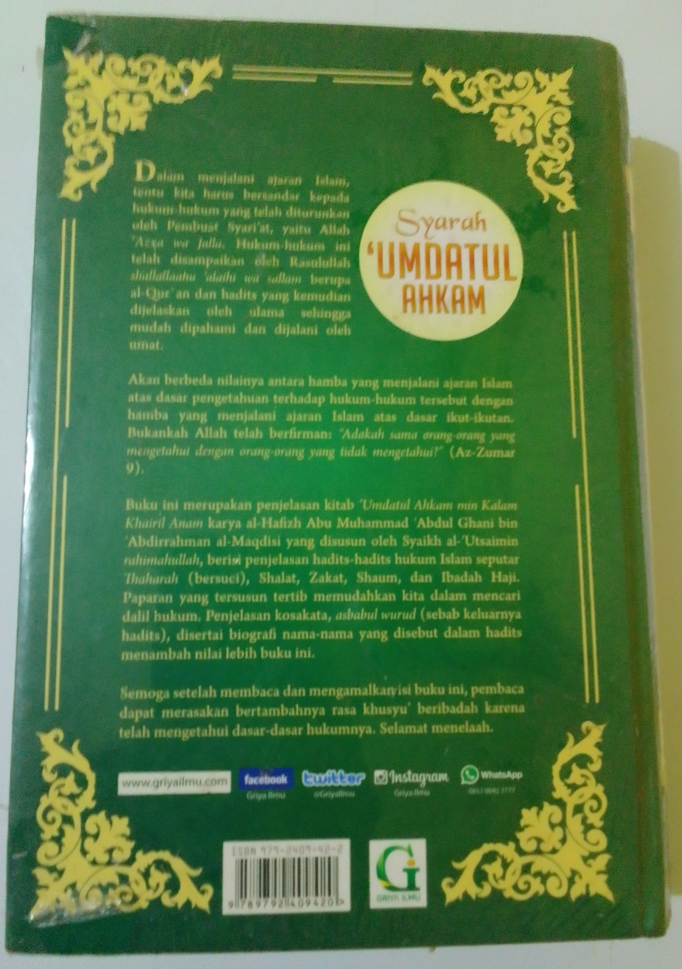 Buku Syarah Umdatul Ahkam.. Abdul Ghani bin Abdillah Wahid Al Maqdisi